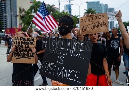 Miami, Fl, Usa - June 7, 2020: Silence Is Compliance Poster. Justice For Breonna Taylor. Demonstrati