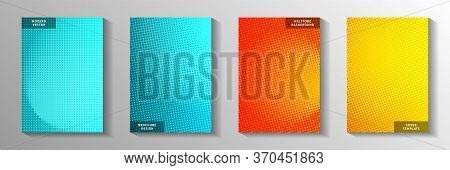 Colorful Point Faded Screen Tone Cover Templates Vector Set. Industrial Flyer Perforated Screen Tone