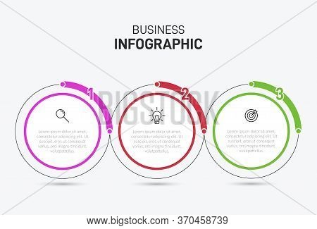 Concept Of Arrow Business Model With 3 Successive Steps. Three Colorful Design Elements. Timeline De