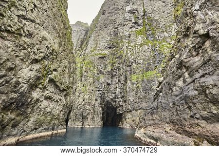 Faroe Islands Cliffs And Caves In Vestmanna Area. Streimoy Island