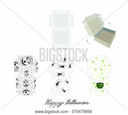 Die Cut Template Pattern Of Takeaway Carton Box Mock Up For Package Design With Jack-o-lantern Pumpk