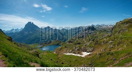View Of Pic Du Midi Ossau And Ayous Lake In The French Pyrenees Mountains