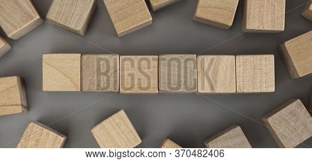 A Pile Of Empty Wood Block On Table. Top View. Business Concept For Growth Success Process. Copy Spa