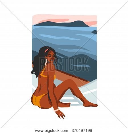Hand Drawn Vector Abstract Stock Flat Graphic Illustration With Young Happy Black Afro American Beau
