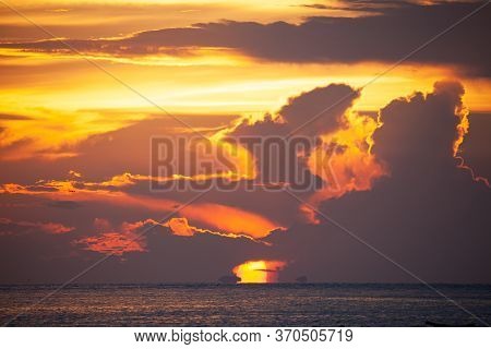 Beautiful Sunset Sun Down View From Thongsala Beach, Phangan Island, Thailand.