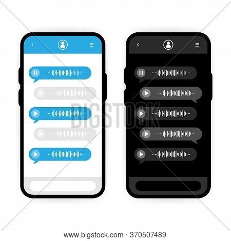 White Mode And Dark Mode In Voice Messgae On White Background. Two Phones To Compare. Operating Syst