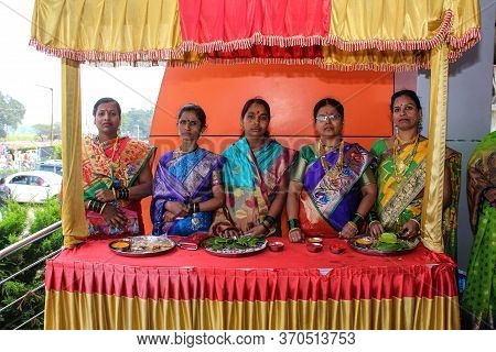 Kolhapur, Maharashtra India- December 12th 2019; Group Of Indian Ladies Smiling And Posing For A Pho