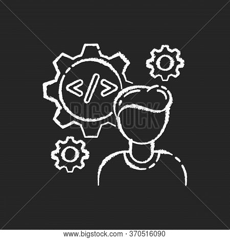 Software Engineer Chalk White Icon On Black Background. Programmer Work On Responsive Algorithm. Com
