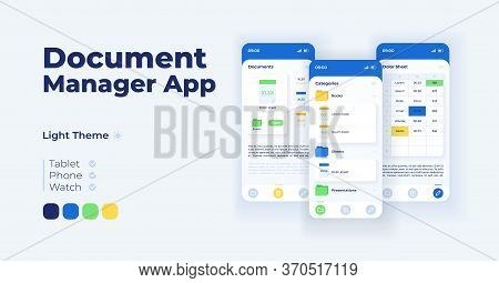 File Management Cartoon Smartphone Interface Vector Templates Set. Mobile App Screen Page Day Mode D