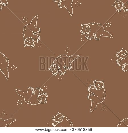 Seamless Background Triceratops Dinosaur Gender Neutral Baby Pattern. Simple Whimsical Minimal Earth