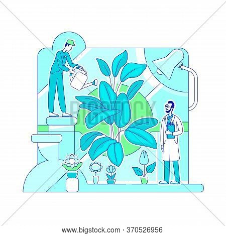 Organic Fertilizer Testing Thin Line Concept Vector Illustration. Scientists, Botanists 2d Cartoon C