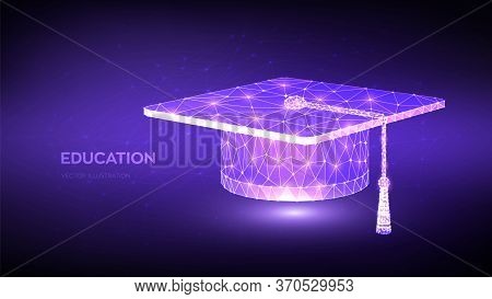 Abstract Low Polygonal Graduation Cap. Student Hat. E-learning Concept. Innovative Online Education.