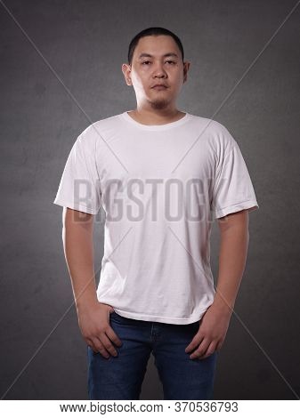 T-shirt Mock Up, Front View. Male Model Wear Plain White Tshirt Mockup. Shirt Design Template. Blank