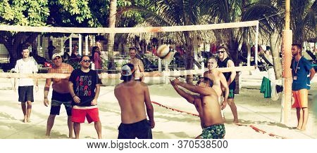 Dominican Republic, Bayahibe, Catalonia Gran Dominicus Hotel - 18 June 2019: Group Young Friends Pla