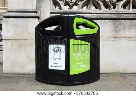 London, Uk - July 6, 2016: Public Rubbish Bin In London. The Bin Allows Sorting Of General Waste And