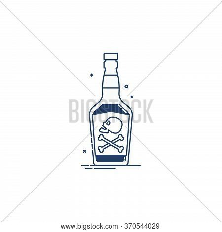 Bottle Poison Alcohol Skull In Profile For Concept Design. Dangerous Container. Potion Beverage Bar