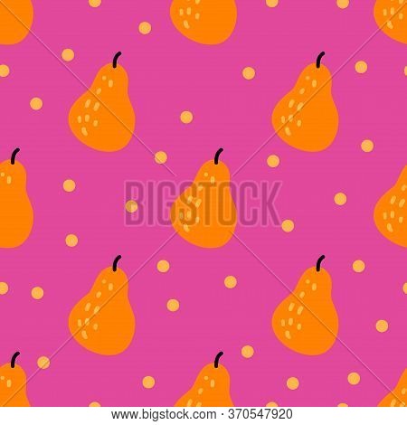 Seamless Vector Pattern With Pears On A Pink Backgorund. Modern Concept For Fabric And Paper, Surfac