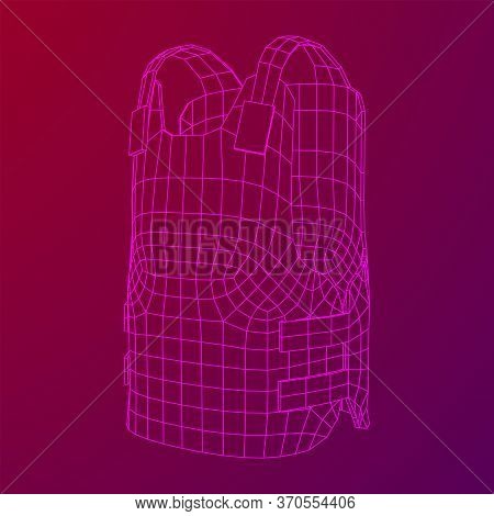 Police Flak Jacket Or Bulletproof Vest. Bullet Proof Concept. Wireframe Low Poly Mesh Vector Illustr