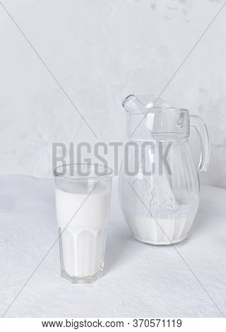 Fresh Simple Homemade Yogurt Yogurt, Yogurt, Kefir, Ayran, Lassi In Glass On A Gray Background, Copy