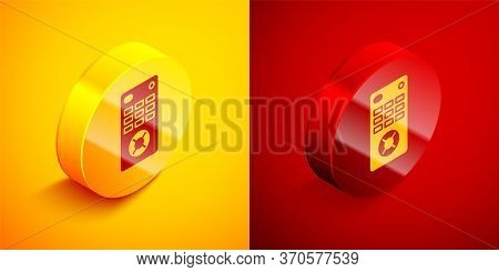 Isometric Remote Control Icon Isolated On Orange And Red Background. Circle Button. Vector Illustrat