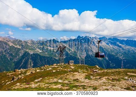 Cable Car Coach Going To The Aiguille Du Midi 3842 M Mountain In The Mont Blanc Massif In The French