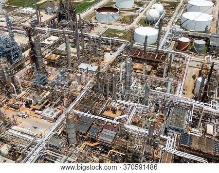 May 30, 2020 - Texas City, Texas, USA: Aerial views of an oil refinery on the Texas Gulf Coast