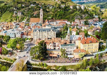 Merano City Centre Aerial Panoramic View. Merano Or Meran Is A Town In South Tyrol In Northern Italy
