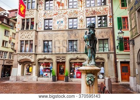 Luzern, Switzerland - July 12, 2019: Hirschenplatz Is A Main Square In Lucerne. Lucerne Or Luzern Is