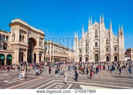 Milan, Italy - April 09, 2019: Milan Cathedral Or Duomo Di Milano Is The Cathedral Church Located At