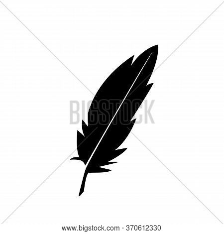 Feather Icon On White Background. Writing Quill Feather Pen. Nib Sign. Black Feather Symbol.