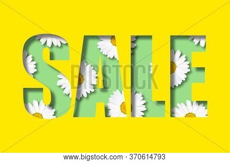 Inscription Sale On A Bright Yellow Background. Letters In The Form Of A Stencil. Inside Are Randoml