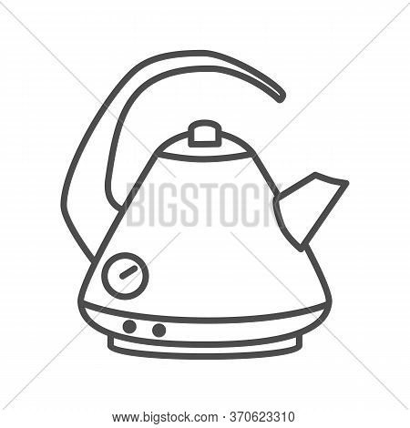 Electric Kettle Thin Line Icon, Kitchen Accessory Concept, Teakettle In Classic Style Sign On White 