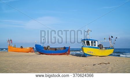 Fishing Boats On The Beach Of Rewal On The Polish Baltic Sea Coast