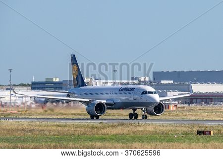Frankfurt Germany 11.08.2019 Lufthansa Airlines D-aine Airbus A320-271 Take Off At Fraport Airport