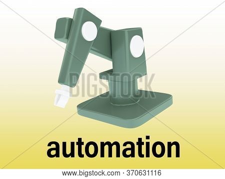3d Illustration Of An Industrial Robot With Automation Tite, Isolated On Yellow Gradient.