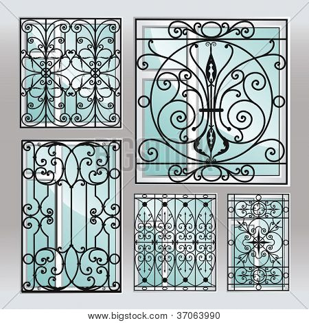 Set of iron window lattices.