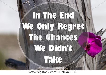 Inspirational Quote On A Natural Landscape Background. In The End We Only Regret The Chances We Didn