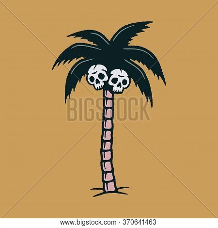 Palm Tree With Skulls Black Color Background