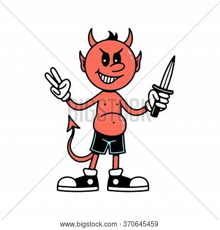 Little Devil With Knife Color White Background