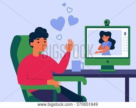 Couple Dating Online Via Video Call. Rash, Chickenpox, Distance Flat Vector Illustration. Illness, E