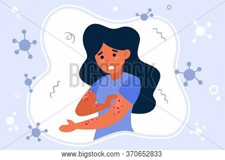 Person Suffering From Rush. Hives, Fever, Stress, Chickenpox Flat Vector Illustration. Illness, Epid