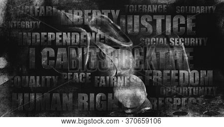 I Can't Breathe Text With Military Gas Mask And Grungy Texture In Background 3D Illustration
