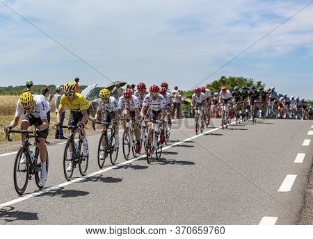 Mailleroncourt-saint-pancras, France - July 5, 2017: Geraint Thomas In Yellow Jersey, Riding In The 