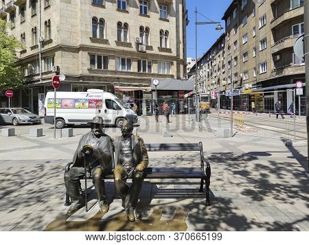 Sofia, Bulgaria - April 24, 2020: Slaveykov Square At The Center Of City Of Sofia, Bulgaria