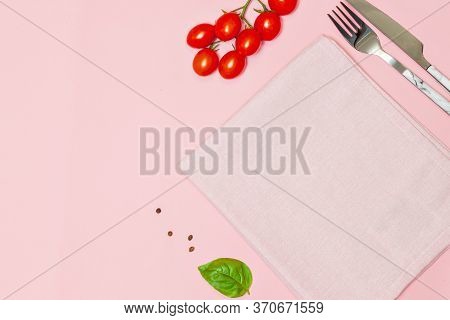 Food Background For Menu, Resipe. Empty Napkin And Ingredient.top View, Copy Space