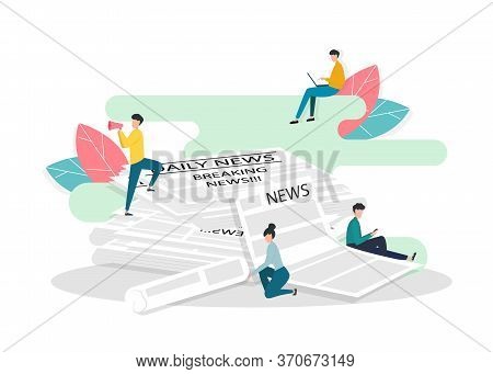 Breaking News. Close Up Of Print Newspaper With Breaking News, People Are Watching The Latest News. 