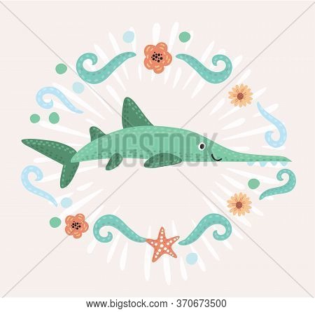Saw Fish Marine Character Vector Cartoon Illustration