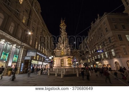 Vienna, Austria - November 6, 2019: Wiener Pestsaule, Also Called The Plague Column, On Graben Stree