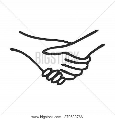 A Doodle-style Handshake. Symbol Of An Agreement, Arrangement, Or Financial Transaction. Hand Drawn 