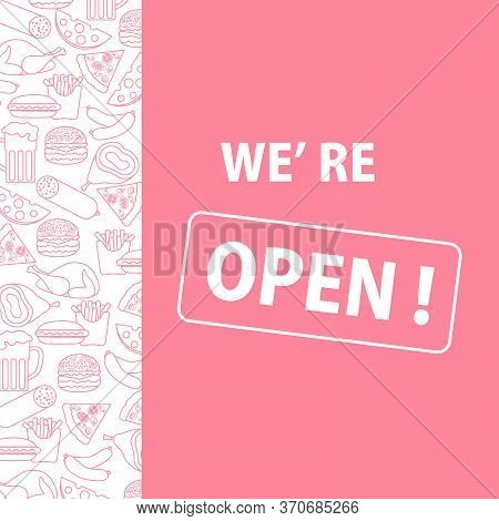 Vector Illustration Reopening Of Street Food Trading, Pizza Shops, Fast Food Cafe After Covid-19 Qua